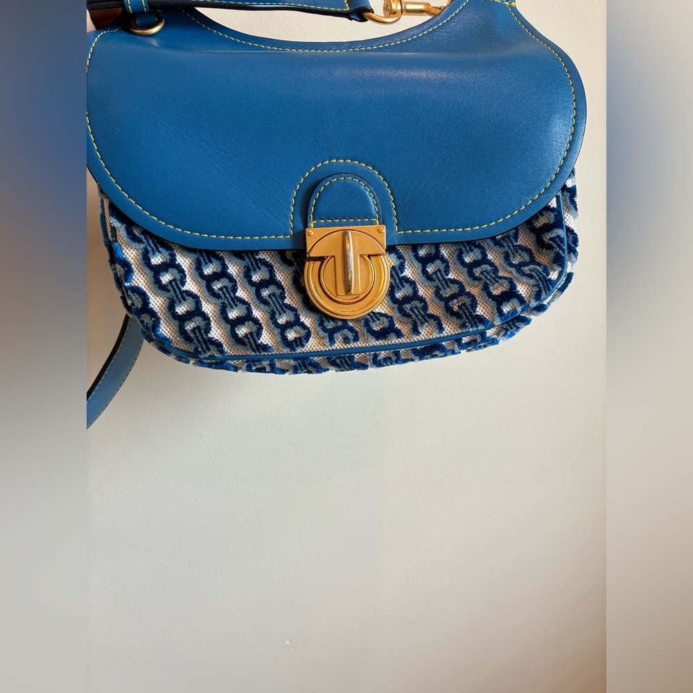 RARE Tory Burch Blue James Fil Coupé Small Saddlebag